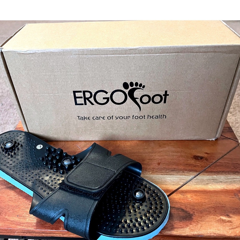 ErgoFoot Reflexology Massage Sandals Black Orthotic Arch Support‎ Slide W 9/M 8